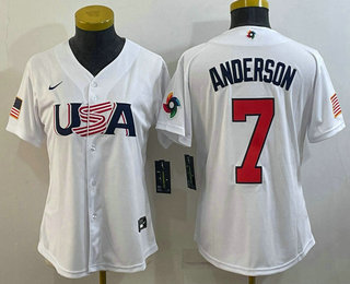 Women%27s USA Baseball #7 Tim Anderson 2023 White World Classic Stitched Jersey